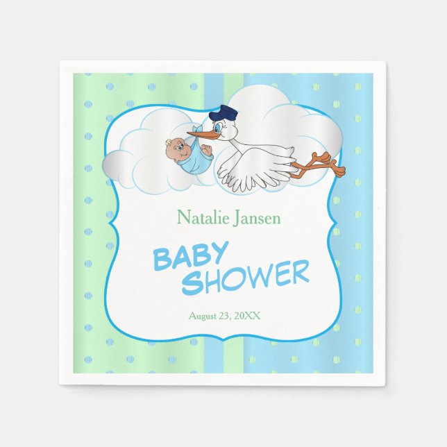 Baby Stork with a Cute Little Baby Boy Napkin (Front)