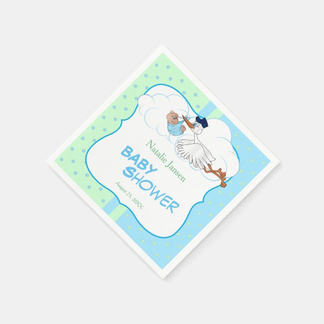 Baby Stork with a Cute Little Baby Boy Napkin (Corner)