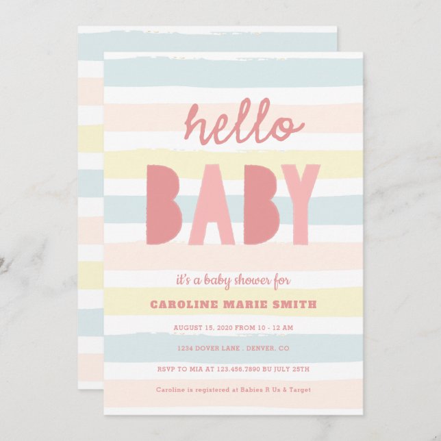 Baby Stripes Hello Baby Shower Invitation (Front/Back)