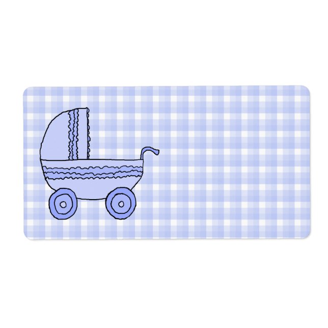 Baby Stroller. Light Blue on Check Pattern. (Front)