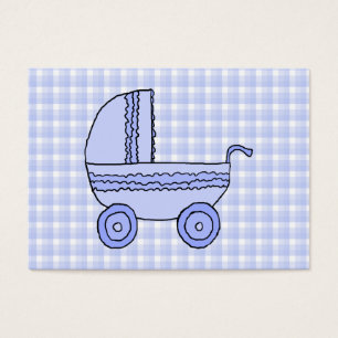 Baby Stroller. Light Blue on Check Pattern.