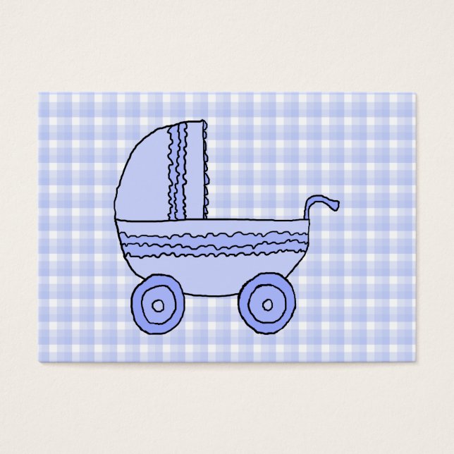 Baby Stroller. Light Blue on Check Pattern. (Front)