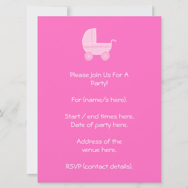 Baby Stroller. Light Pink and Bright Pink. Invitation (Front)