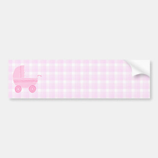 Baby Stroller. Light Pink on Pink Gingham. Bumper Sticker