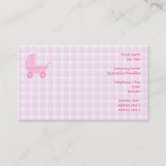 Baby Stroller. Light Pink on Pink Gingham. Business Card
