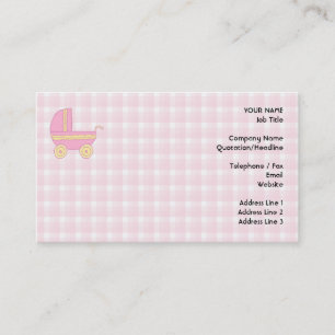 Baby Stroller. Pink and Yellow on Pink Check. Business Card