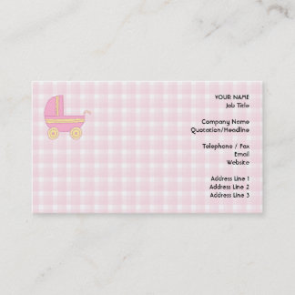 Baby Stroller. Pink and Yellow on Pink Check. Business Card