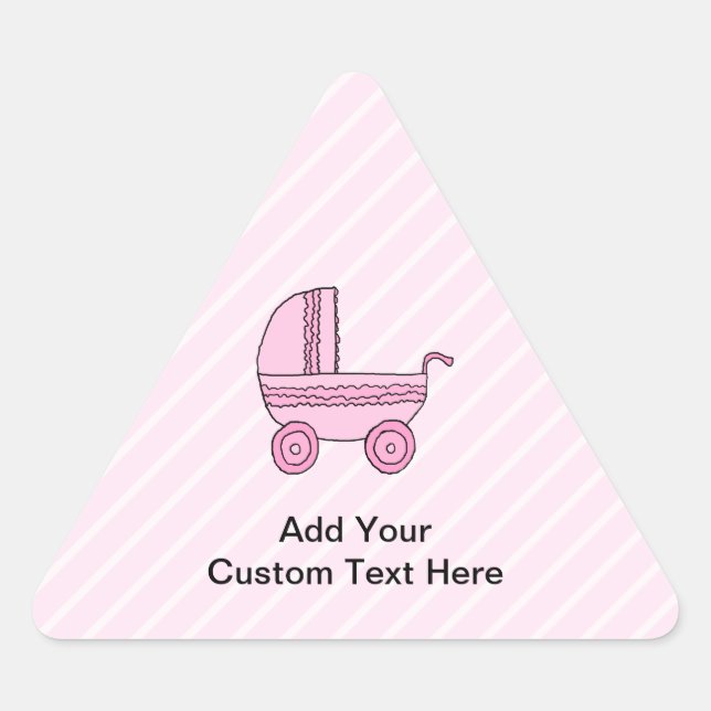 Baby Stroller. Pink on Light Pink Stripes. Triangle Sticker (Front)