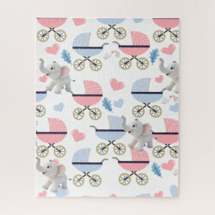 Baby Stroller Stork Pink & Blue Elephant  Puzzles 