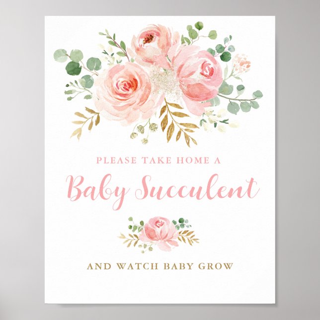 Baby Succulent Favours Sign, Blush Pink Floral Pos Poster (Front)