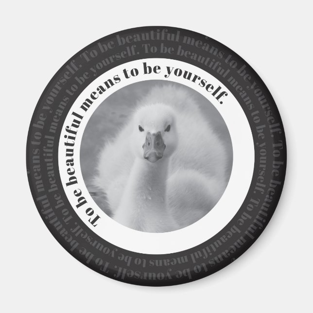 Baby Swan Be Yourself Black & White Photo Magnet (Front)