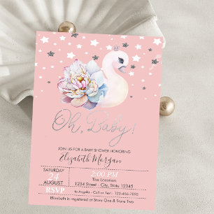  Baby Swan Flower Crown Stars Baby Shower  Invitation