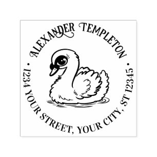 Baby Swan with Bamboo Name Return Address Self-inking Stamp