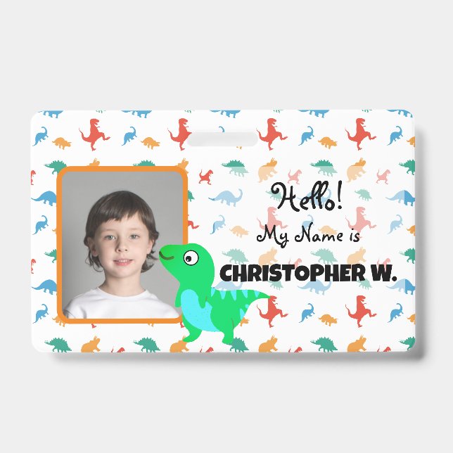 Baby T-Rex Dinosaur Pattern Kids Badges ID Badge (Front)