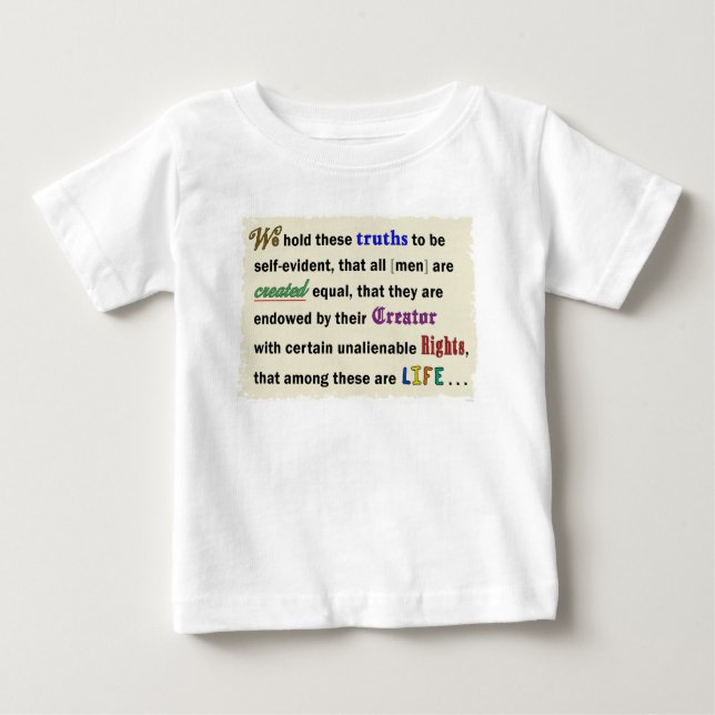 Baby t-shirt with a pro-life message. (Front)