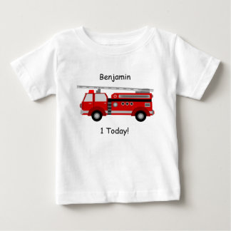 Baby t-Shirt with Fire Truck, Name and "1Today!"