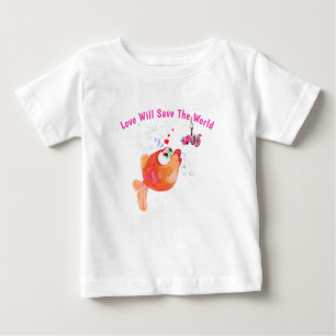 Baby T-Shirt with Funny Fish and Worm - Your Text