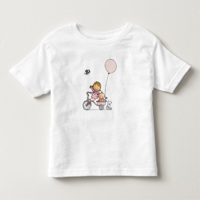 Baby t-shirt with little children on tricycle (Front)