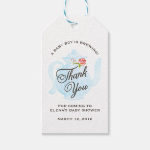 Baby Tea Party Baby Shower Favour Gift Tag Blu
