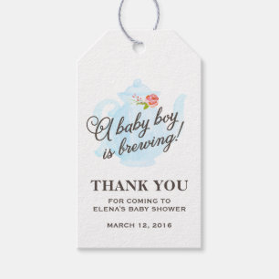 Baby Tea Party Baby Shower Favour Gift Tag Blu