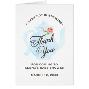 Baby Tea Party Baby Shower Thank You Card Blue