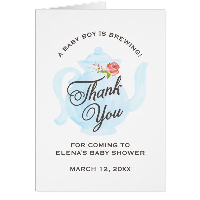 Baby Tea Party | Baby Shower Thank You Card | Blue (Front)