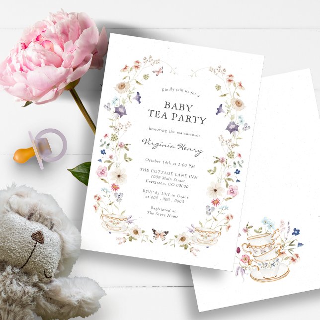 Baby Tea Party Shower Invitation (Beautiful Wildflower Baby Shower Tea Party Invitation by Painted Paperie)