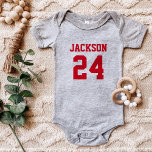 Baby Team Jersey Number and Monogram Baby Bodysuit<br><div class="desc">Custom printed baby apparel,  personalised with your name monogram and team jersey number or other text. Click Customise It to edit text fonts and colours or change apparel colour and style. Perfect for supporting your favourite sports team or player!</div>