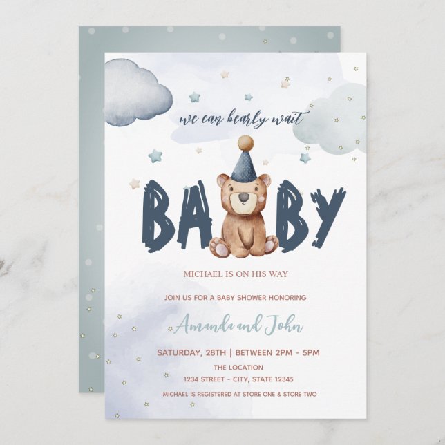 Baby Teddy Bear Baby Shower  Invitation (Front/Back)