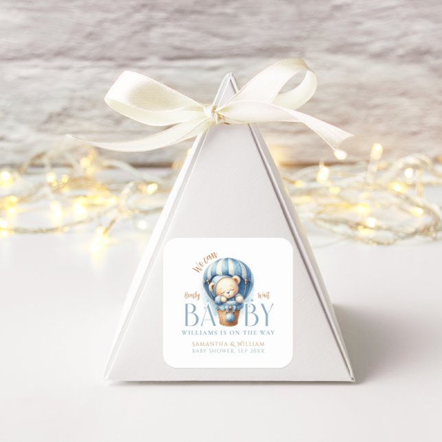 Baby Teddy Bear Blue Ballon Boy  Square Sticker (Creator Uploaded)