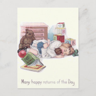 Baby Teddy Bear Book Ball Postcard