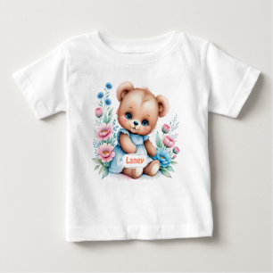 Baby Teddy bear with watercolor florals Baby T-Shirt