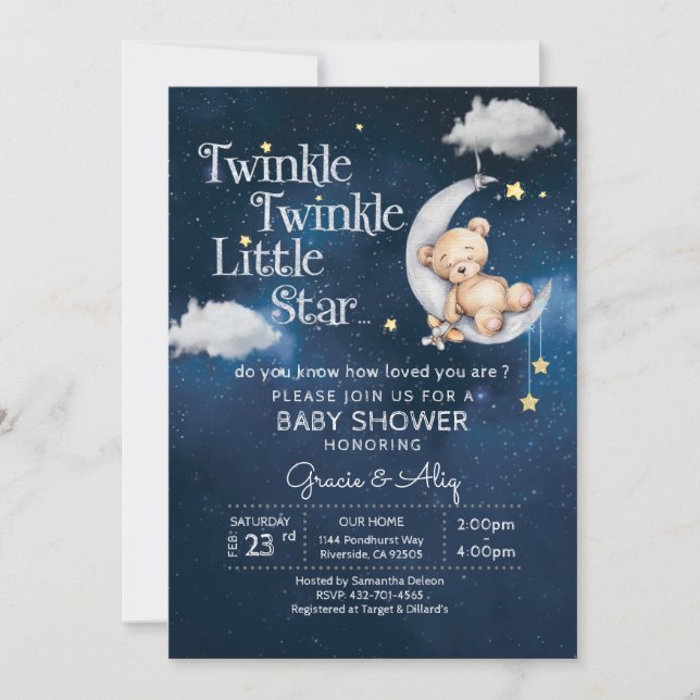 BABY teddyy Bear Twinkle Twinkle Little star Invitation (Front)