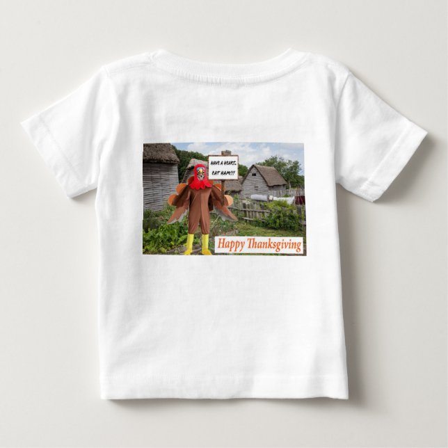 baby tee.  Happy Thanksgiving.  cheetah turkey T-Shirt (Back)