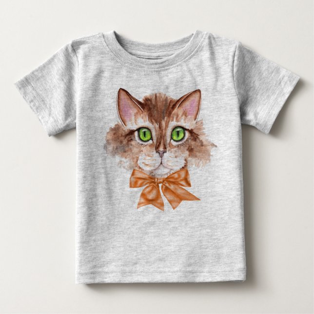 Baby Tee Shirt Boy with Cat Face (Front)