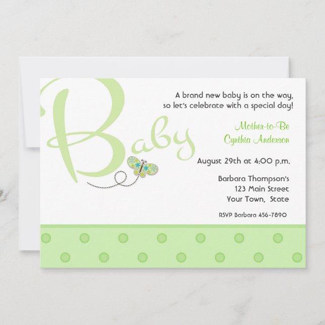 Baby Text Green Baby Shower Invitation (Front)