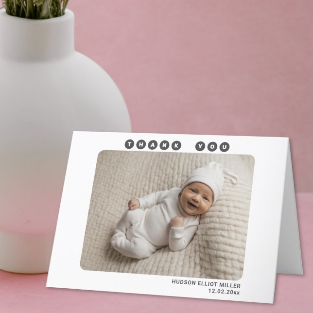 Baby Thank You Birth Announcement Folded Card (Simple newborn baby thank you folded card)