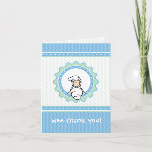 Baby Thank You Card - blue/green hearts, ruffles