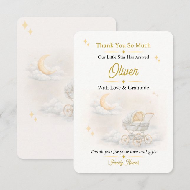 Baby Thank You Card Neutral Editable (Front/Back)