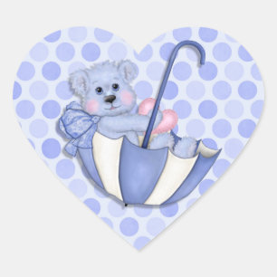 Baby Theme Umbrella Bear Pink Polka Dots Heart Sticker