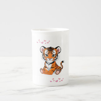 🐯Baby Tiger Art with Pink Butterflies - Bone China Mug