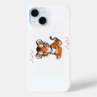🐯Baby Tiger Art with Pink Butterflies - iPhone 15 Case
