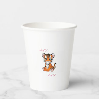 🐯Baby Tiger Art with Pink Butterflies - Paper Cups