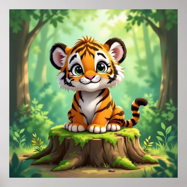Baby Tiger | Cute Cartoon Kid's Nursery Art Poster (Front)