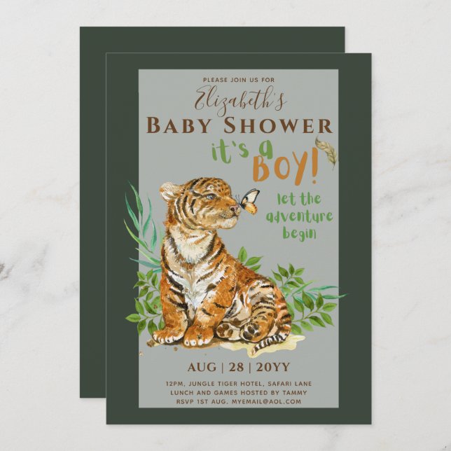 Baby Tiger Gender Reveal Shower Invitations (Front/Back)