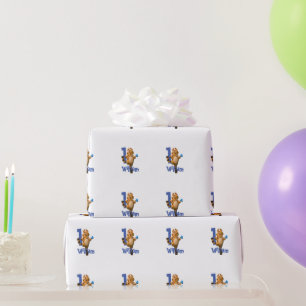 Baby Tiger Plaid First Birthday  Wrapping Paper