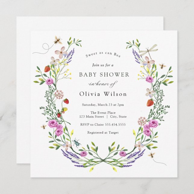 Baby to Bee Boho Floral Baby Shower Invitation (Front/Back)