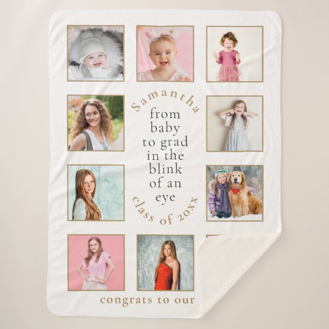  Baby to Grad 10 Over the Years Photos Name Grad Sherpa Blanket (Front)