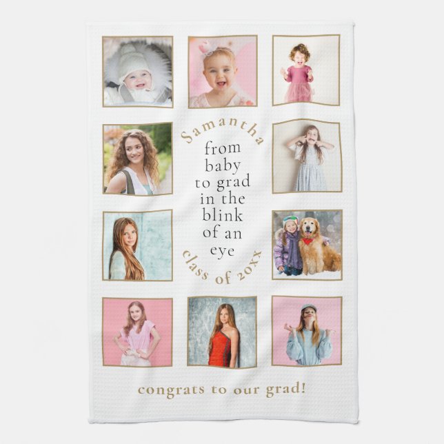 Baby to Grad 10 Photos Name Year Graduation Tea Towel (Vertical)