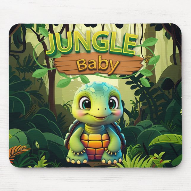 Baby Tortoise, Cute Box Turtle Animal Character 🐢 Mouse Pad (Front)